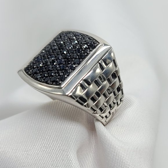 NWT Macy's Men's Sterling Silver Black Sapphire Ring